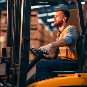 This hero image could feature a skilled forklift driver operating a forklift in a warehouse setting. The driver should be shown wearing the appropriate safety gear and demonstrating precision and focus while moving heavy items. The image should convey professionalism and expertise.
