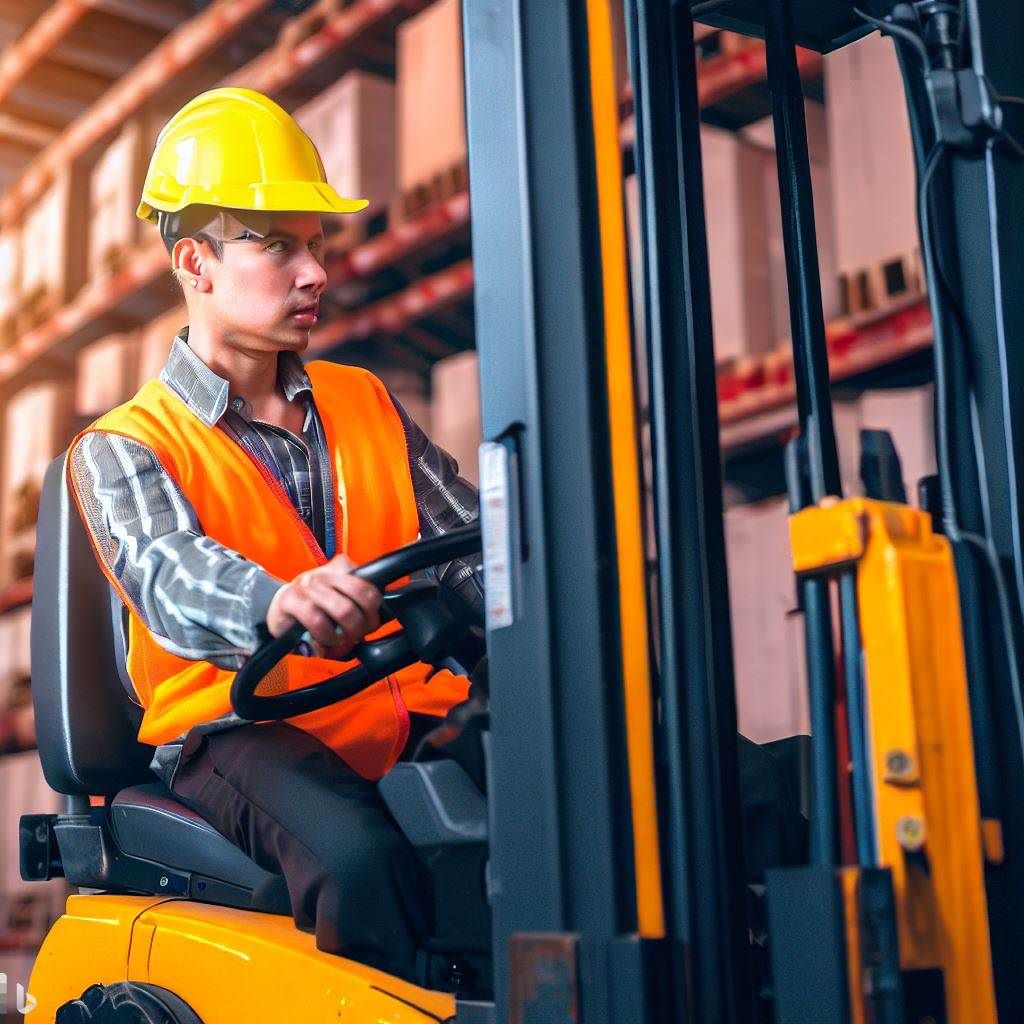 The hero image showcases a forklift operator practicing safe and responsible forklift operation, following proper procedures, and adhering to safety guidelines. The image highlights key safety elements, such as maintaining a clear line of sight, keeping a safe distance from obstacles, and using appropriate signals. The image aims to raise awareness about accident prevention and the potential