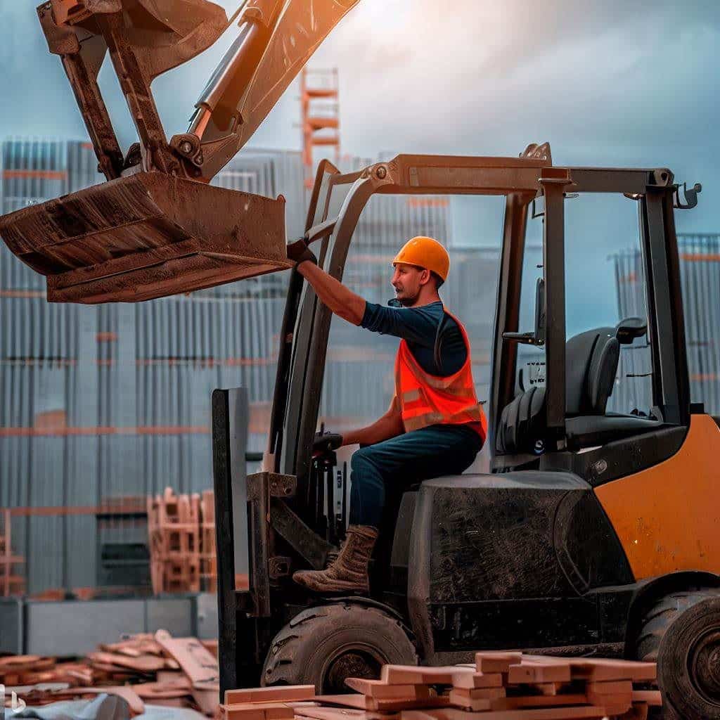 The hero image showcases a forklift operator working in a construction site, lifting heavy materials with a telehandler. The operator is depicted against a backdrop of a construction project, highlighting the crucial role of forklift operators in the construction industry. The image conveys the idea of progress, growth, and the valuable contribution that forklift expertise brings to building infrastructure and shaping the future.