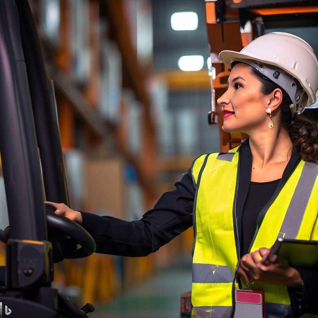 Depict the potential for career growth and advancement in the forklift industry. Show a progression from a forklift operator to a warehouse supervisor or logistics manager, symbolizing the opportunities available in the field. Incorporate images of professional development, such as certificates or educational resources, to emphasize the importance of continuous learning and skill improvement.