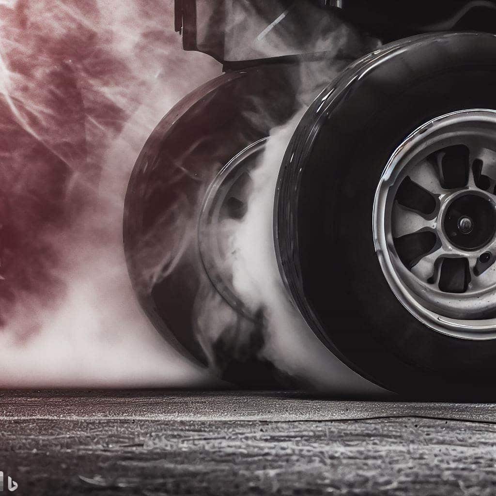  a close-up of a forklift's wheels with smoke coming out of them. The image could be black and white with a red filter over the wheels to create a sense of urgency. The text could read "Don't let this happen to you: Ensure proper equipment maintenance to prevent forklift accidents."