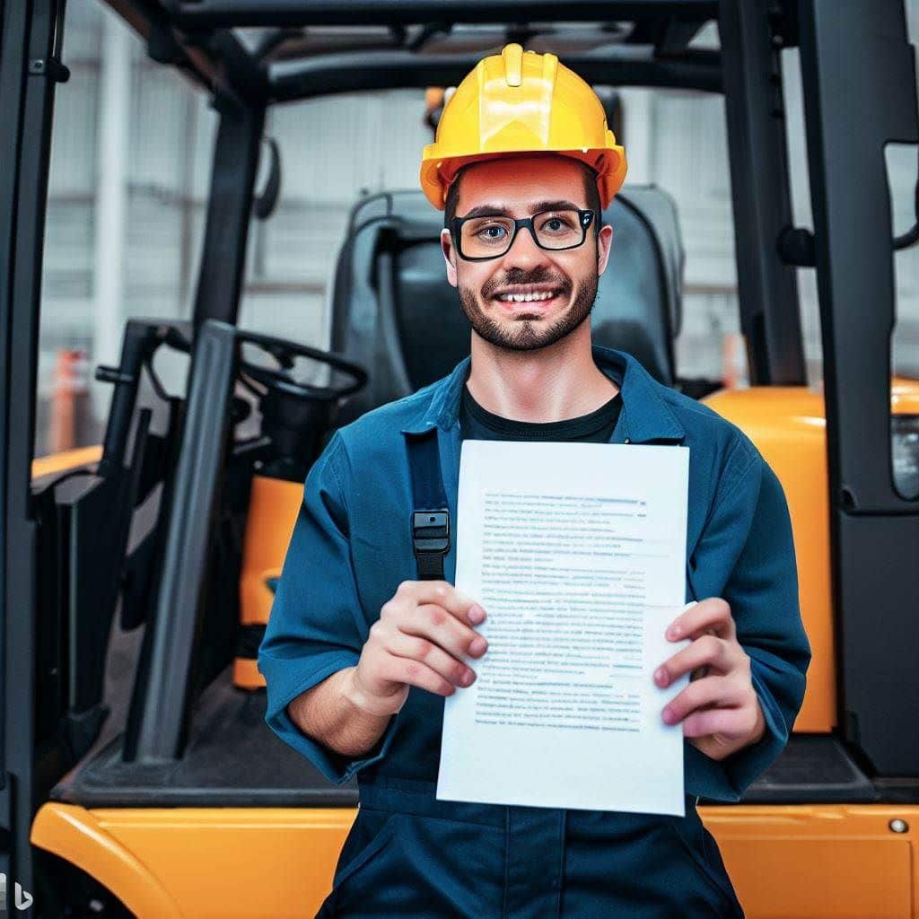 Create a visually appealing resume layout with forklift-themed elements incorporated. For example, use a background image of a forklift or include icons representing forklift operations and warehouse settings. This image highlights the topic of creating a standout resume for forklift operators while adding a touch of creativity and relevance.